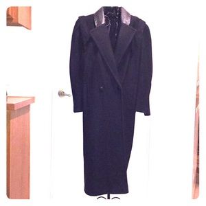 Vintage wool coat with leather collar. Made in USA